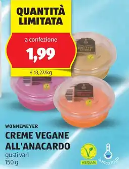 ALDI Wonnemeyer creme vegane all'anacardo offerta