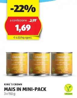 ALDI King's crown mais in mini-pack offerta