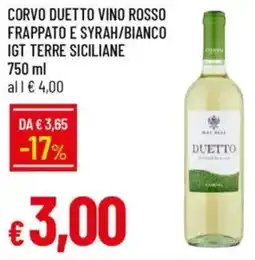 IperFamila Corvo duetto vino rosso frappato e syrah/bianco igt terre siciliane offerta