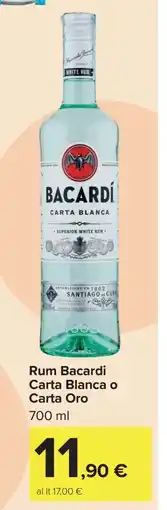 Carrefour Rum Bacardi Carta Blanca o Carta Oro offerta