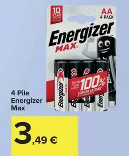 Carrefour 4 Pile Energizer Max offerta