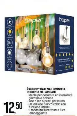 Famila beper CATENA LUMINOSA IN CORDA 10 LAMPADE offerta