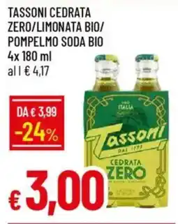 IperFamila Tassoni cedrata zero/limonata bio/ pompelmo soda bio offerta