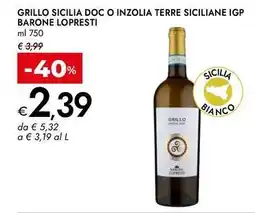 Bennet Grillo sicilia doc o inzolia terre siciliane igp barone lopresti offerta