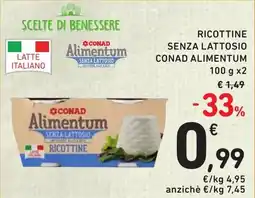 Spazio Conad Ricottine senza lattosio CONAD ALIMENTUM offerta