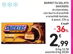 Spazio Conad Barretta gelato SNICKERS al cioccolato, con burro d'arachidi e arachidi tostate, 6 pezzi offerta
