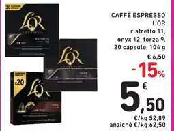 Spazio Conad Caffè espresso L'OR ristretto, onyx 12, forza 9, 20 capsule offerta