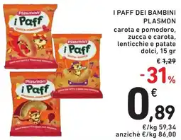 Spazio Conad I paff dei bambini Plasmon carota e pomodoro, zucca e carota, lenticchie e patate dolci, offerta