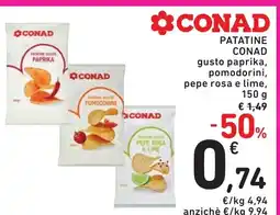 Spazio Conad Patatine CONAD gusto paprika, pomodorini, pepe rosa e lime, offerta