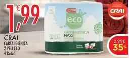 Crai Crai carta igienica 2 veli eco 4 rotoli offerta