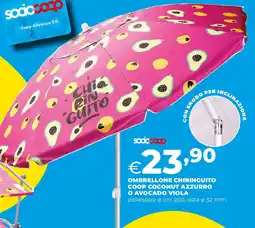 Ipercoop Ombrellone chiringuito coop coconut azzurro o avocado viola offerta