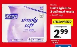 Lidl Florays Carta igienica 2 veli maxi rotolo offerta