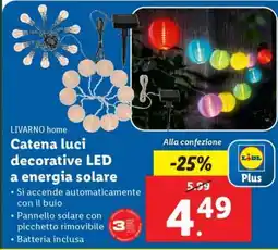 Lidl LIVARNO home Catena luci decorative LED a energia solare offerta