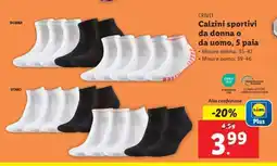 Lidl CRIVIT Calzini sportivi da donna o da uomo, 5 paia offerta