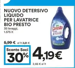 Coop Nuovo Detersivo Liquido per Lavatrice Bio Presto offerta