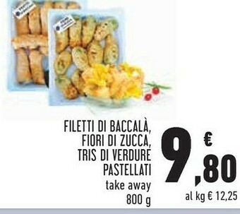 Conad Filetti di baccalà, fiori di zucca, tris di verdure pastellati offerta