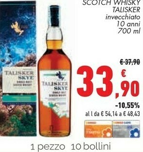 Conad Talisker scotch whisky invecchiato 10 anni 700 ml offerta