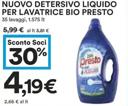 Coop Superstore Nuovo detersivo liquido per lavatrice bio PRESTO offerta