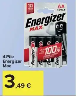 Carrefour Market 4 Pile Energizer Max offerta