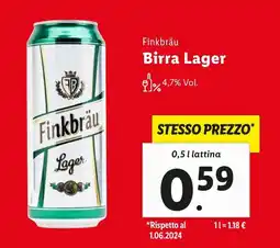 Lidl Finkbräu Birra Lager offerta