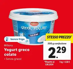 Lidl Milbona Yogurt greco colato offerta