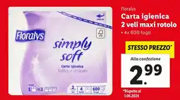 Lidl Floralys Carta igienica 2 veli maxi rotolo offerta
