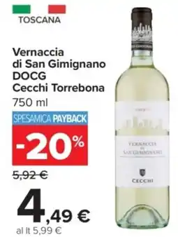 Carrefour Vernaccia di San Gimignano DOCG Cecchi Torrebona offerta