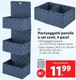 Lidl Portaoggetti pensile o set cesti, 4 pezzi W5 offerta