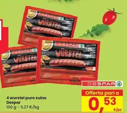 Eurospar 4 wurstel puro suino Despar offerta