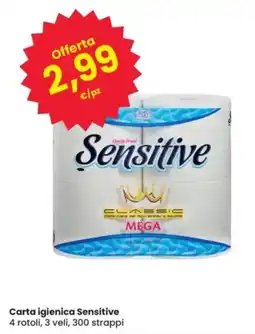 Eurospar Carta igienica Sensitive 4 rotoli, 3 veli, 300 strappi offerta