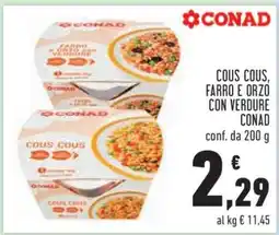 Conad COUS COUS, FARRO E ORZO CON VERDURE CONAD offerta