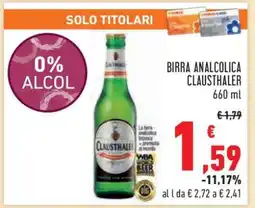 Conad Birra analcolica Clausthaler offerta