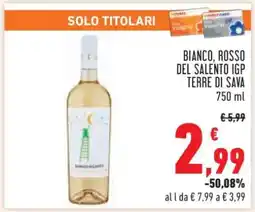 Conad BIANCO, ROSSO DEL SALENTO IGP TERRE DI SAVA offerta