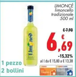 Conad LIMONCÈ limoncello tradizionale 500 ml offerta