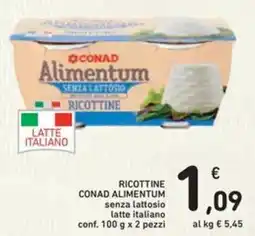 Spazio Conad Ricottine conad alimentum senza lattosio latte italiano offerta