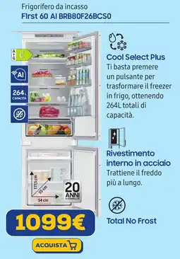 Euronics SAMSUNG Frigorifero da incasso First 60 AI BRB80F26BCSO offerta