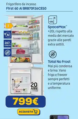 Euronics SAMSUNG Frigorifero da incasso First 60 AI BRB70F26CESO offerta