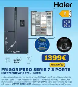 Euronics Haier FRIGORIFERO SERIE 7 3 PORTE HSPR79F18EWMB 573L - NERO offerta