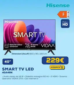 Euronics Hisense SMART TV LED 40A49N offerta