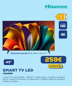 Euronics Hisense SMART TV LED 43A69N offerta