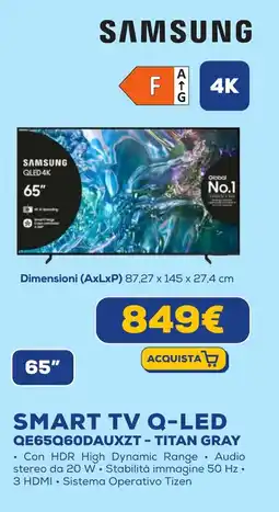 Euronics SAMSUNG SMART TV Q-LED QE65Q60DAUXZT - TITAN GRAY offerta