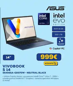 Euronics ASUS VIVOBOOK S 14 S5406SA-QD070W - NEUTRAL BLACK offerta