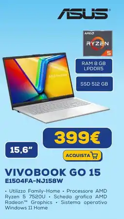 Euronics ASUS VIVOBOOK GO 15 E1504FA-NJ158W offerta