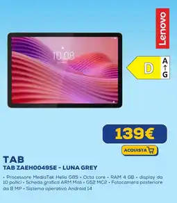Euronics Lenovo TAB ZAEHO049SE - LUNA GREY offerta