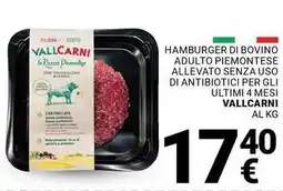 Supermercati Gulliver Hamburger di bovino adulto piemontese allevato senza uso di antibiotici per gli ultimi 4 mesi VALLCARNI offerta