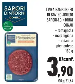Conad Superstore Linea hamburger di bovino adulto SAPORI&DINTORNI CONAD offerta