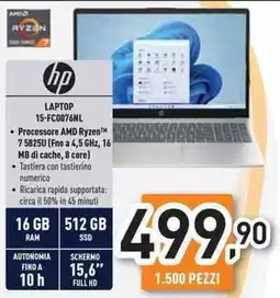 Unieuro hp Laptop 15-FC0076NL offerta