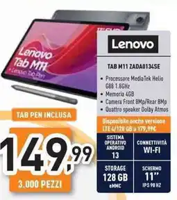 Unieuro Lenovo TAB M11 ZADA0134SE offerta