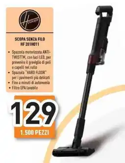 Unieuro Hoover scopa senza filo HF 201H011 offerta