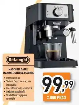 Unieuro DeLonghi Macchina caffe' manuale stilosa EC260BK offerta